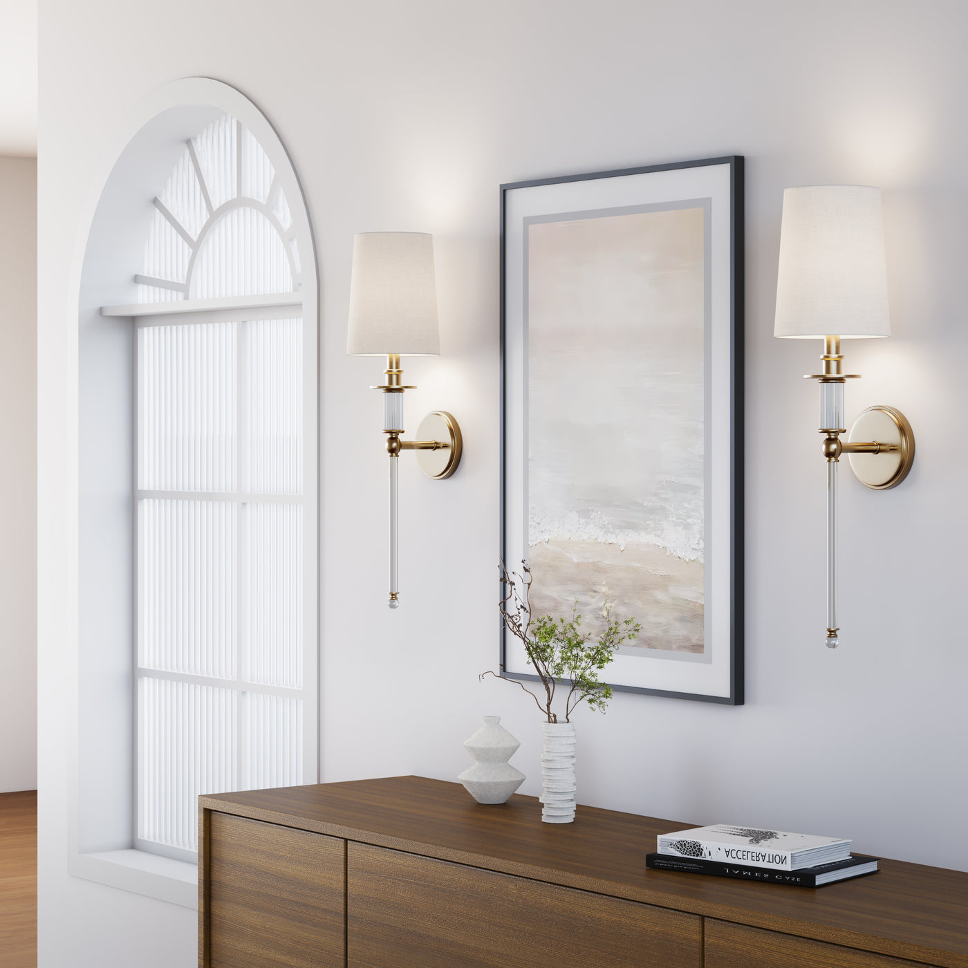 26-inch Modern Gold 1-Light Wall Sconce with White Shade