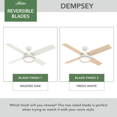 52 inch Dempsey Fresh White Damp Rated Ceiling Fan with LED Light Kit and Handheld Remote