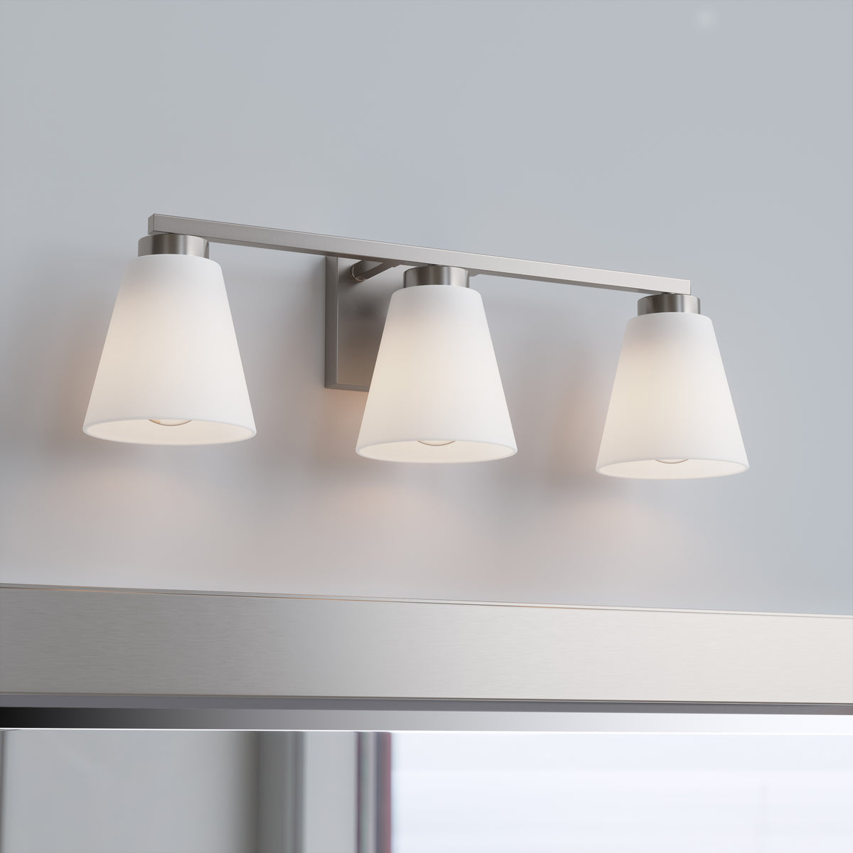 22-inch Strayhan Brushed Nickel 3-Light White Frosted Glass Bathroom Vanity Light