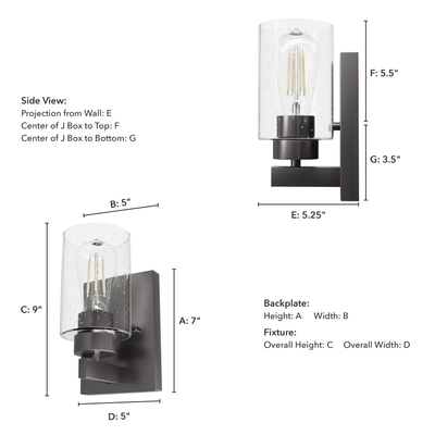 Hartland 9-inch 1-light Noble Bronze Wall Sconce with Seeded Glass