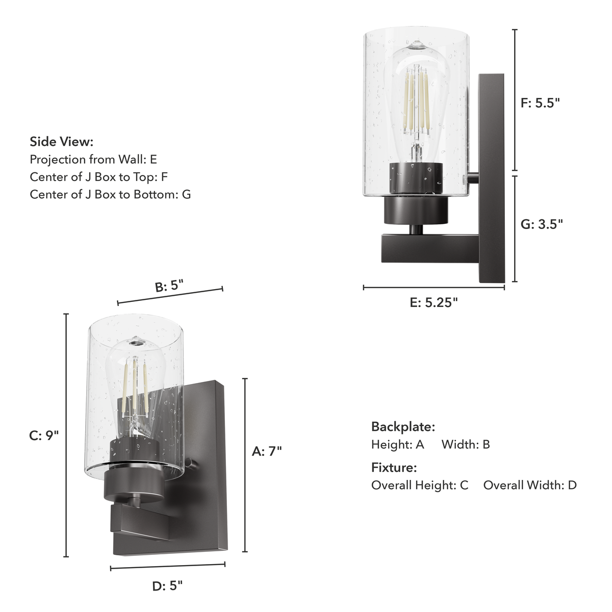 Hartland 9-inch 1-light Noble Bronze Wall Sconce with Seeded Glass