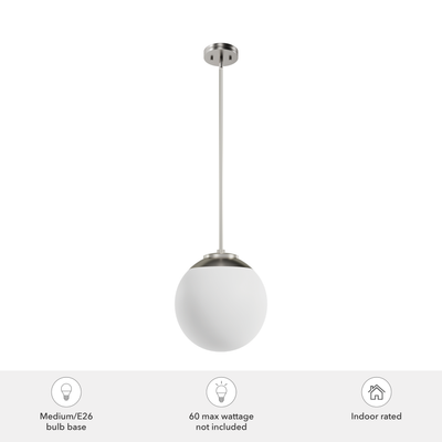 Hepburn 12-inch 1-light Brushed Nickel Globe Pendant with Cased White Glass