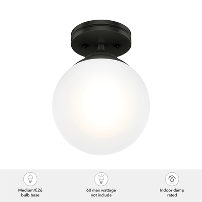 Hepburn 8-inch 1-light Matte Black Semi-Flush Mount with Cased White Glass