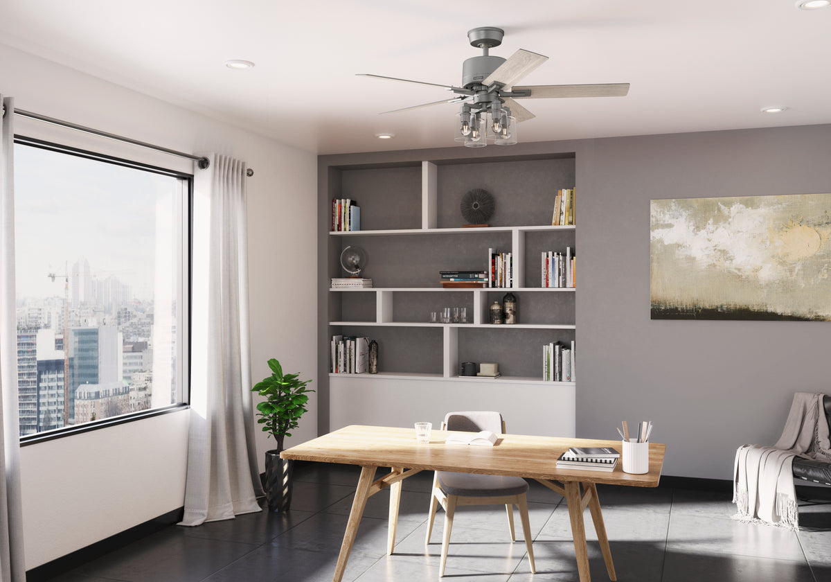 52 inch Techne Wi-Fi HunterExpress Matte Silver Ceiling Fan with LED Light Kit and Handheld Remote