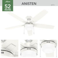 52 inch Anisten ENERGY STAR® Fresh White Ceiling Fan with LED Light Kit and Pull Chain