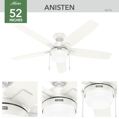 52 inch Anisten ENERGY STAR® Fresh White Ceiling Fan with LED Light Kit and Pull Chain