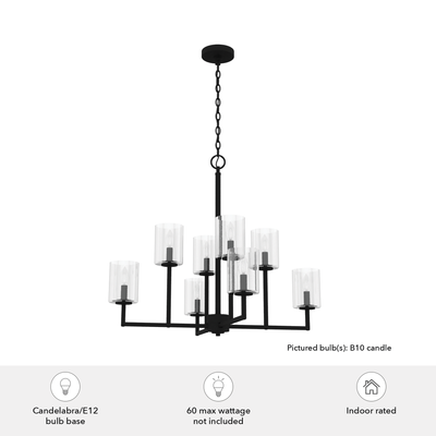 Kerrison 30.5-inch 8-light Natural Black Iron Chandelier with Seeded Glass