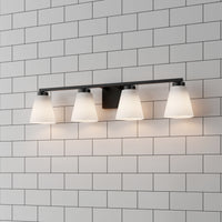 31-inch Strayhan Matte Black 4-Light White Frosted Glass Bathroom Vanity Light