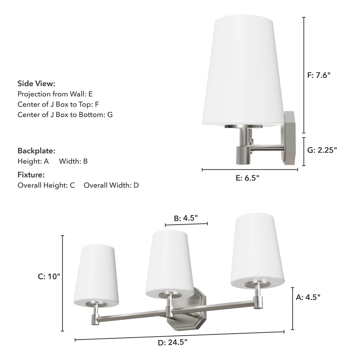 Nolita 24.75-inch 3-light Brushed Nickel Vanity Light with Cased White Glass