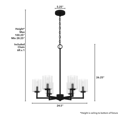 Kerrison 24.5-inch 6-light Natural Black Iron Chandelier with Seeded Glass