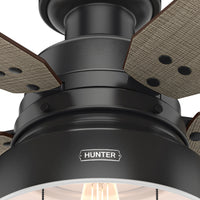 52 inch Mill Valley Matte Black Low Profile Damp Rated Ceiling Fan with LED Light Kit and Pull Chain