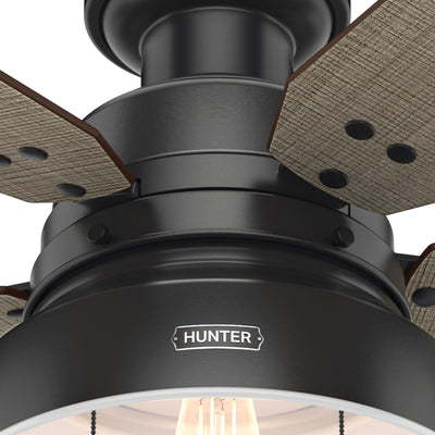 52 inch Mill Valley Matte Black Low Profile Damp Rated Ceiling Fan with LED Light Kit and Pull Chain