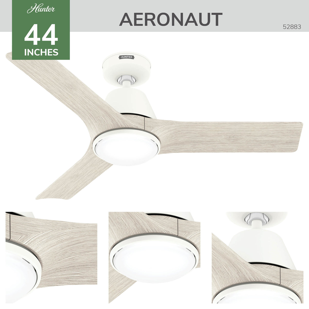 44 inch Aeronaut  Wi-Fi ENERGY STAR® Matte White Damp Rated Ceiling Fan with LED Light Kit and Handheld Remote