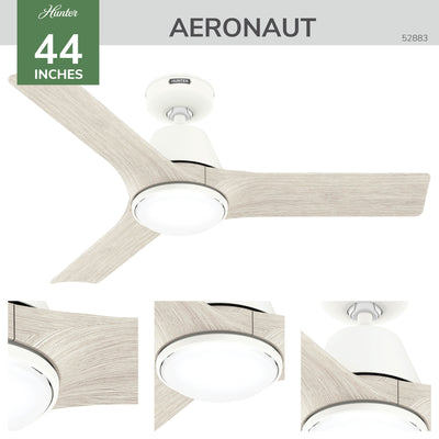 44 inch Aeronaut  Wi-Fi ENERGY STAR® Matte White Damp Rated Ceiling Fan with LED Light Kit and Handheld Remote