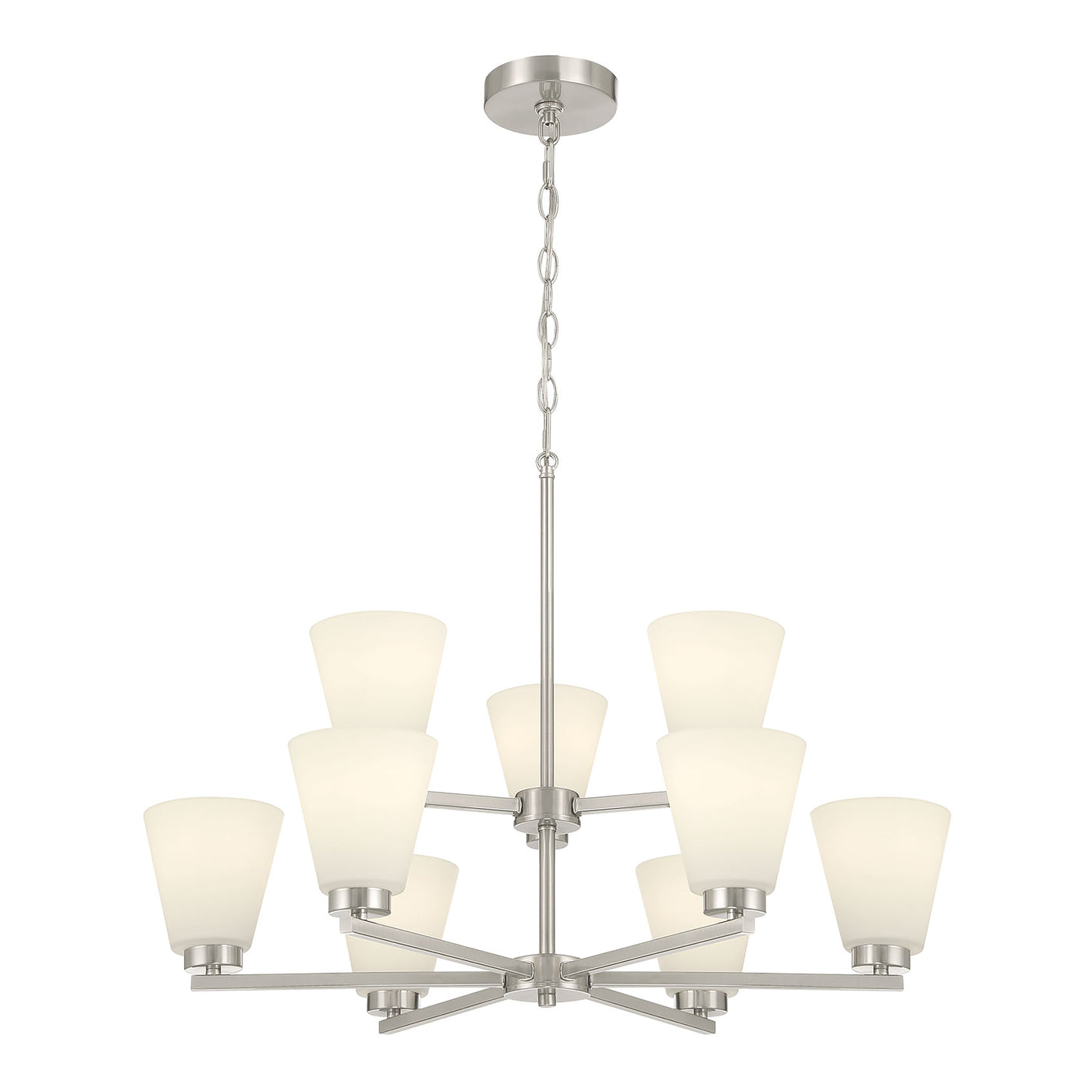 28.5-inch Strayhan Brushed Nickel 9-Light White Frosted Glass Chandelier