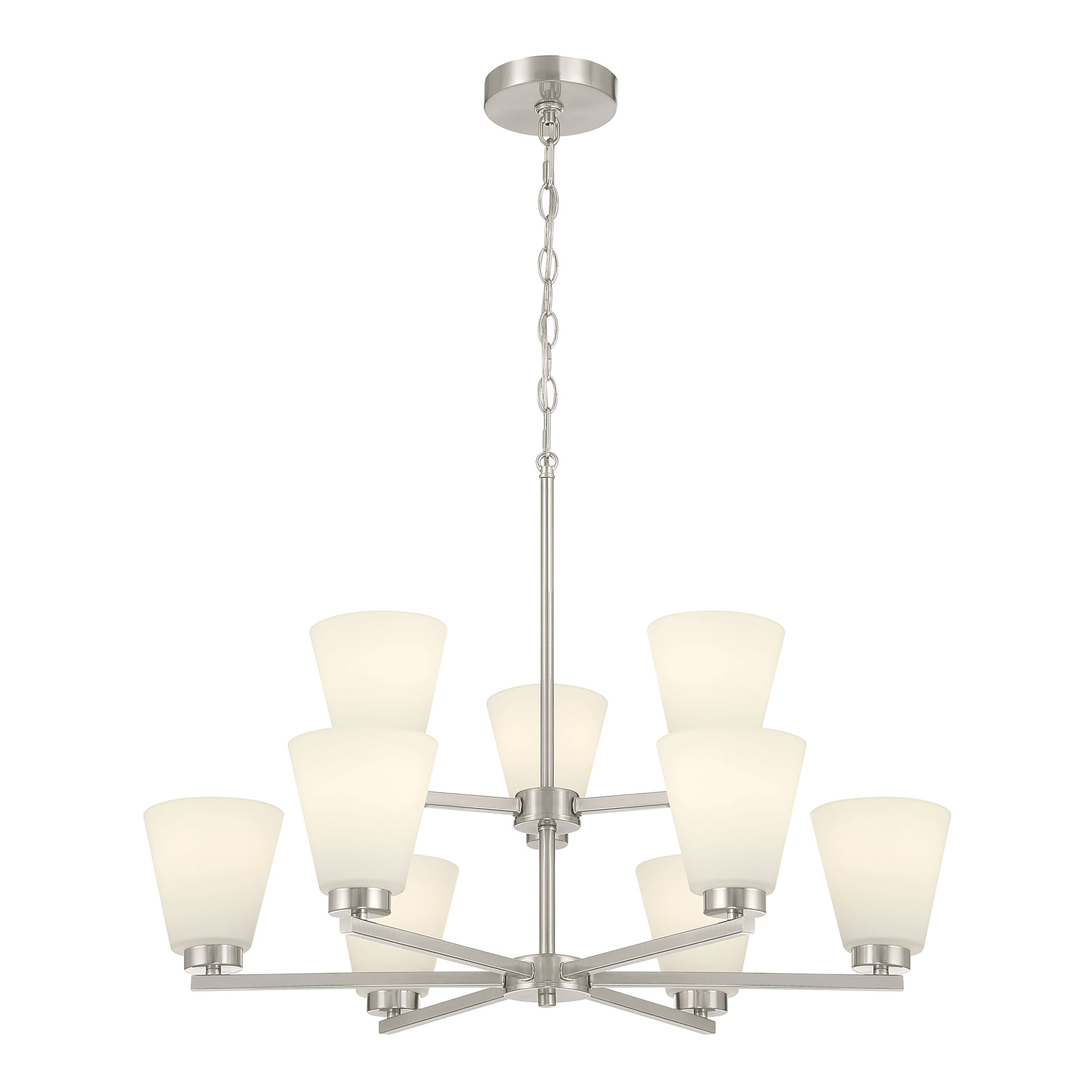 28.5-inch Strayhan Brushed Nickel 9-Light White Frosted Glass Chandelier