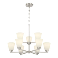 28.5-inch Strayhan Brushed Nickel 9-Light White Frosted Glass Chandelier