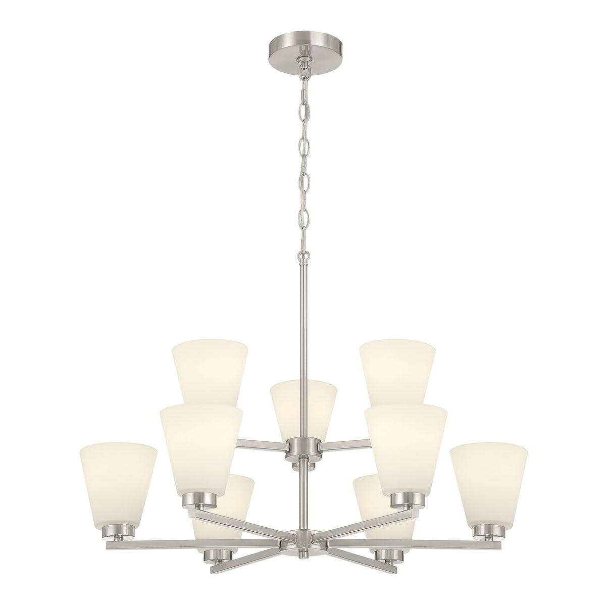 28.5-inch Strayhan Brushed Nickel 9-Light White Frosted Glass Chandelier