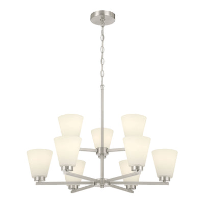28.5-inch Strayhan Brushed Nickel 9-Light White Frosted Glass Chandelier