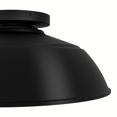 Mill Valley 14-inch 1-light Matte Black and White Outdoor Flush Mount Ceiling Light with Metal Shade