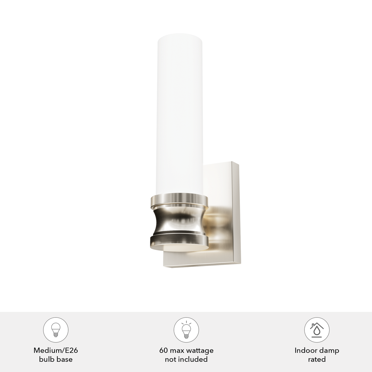 Lenlock 13-inch 1-light Brushed Nickel Wall Sconce with Cased White Glass