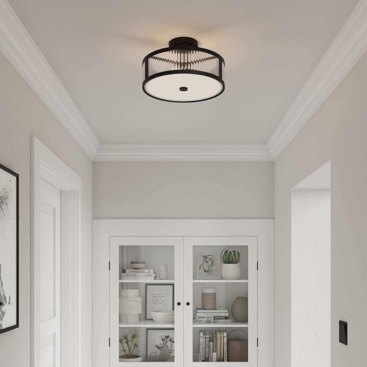 8.75'' Ardezia Matte BlackClear Ribbed 3 Light Semi-Flush Mount