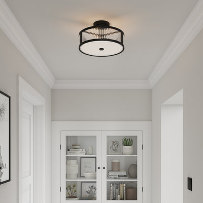 8.75'' Ardezia Matte BlackClear Ribbed 3 Light Semi-Flush Mount