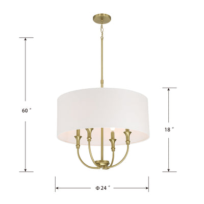24'' Mairbourne Vintage Brass 4 Light Pendant