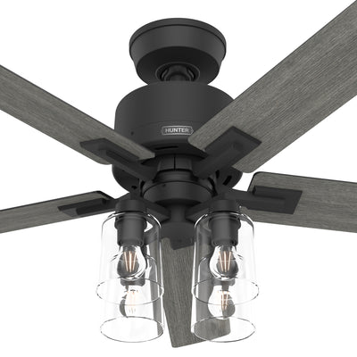 52 inch Techne Wi-Fi HunterExpress Matte Black Ceiling Fan with LED Light Kit and Handheld Remote