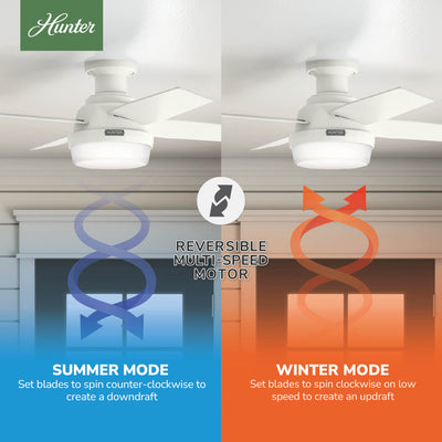 44 inch Dempsey Fresh White Low Profile Ceiling Fan with LED Light Kit and Handheld Remote