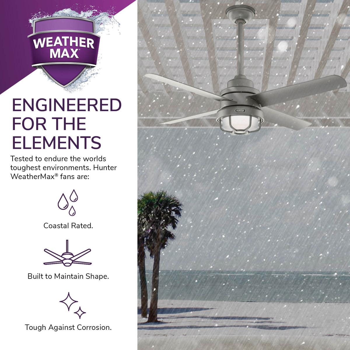 54 inch Searow Matte Silver WeatherMax Indoor / Outdoor Ceiling Fan with LED Light Kit and Wall Control