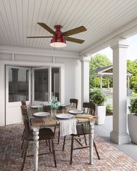 52 inch Mill Valley Barn Red Low Profile Damp Rated Ceiling Fan with LED Light Kit and Pull Chain