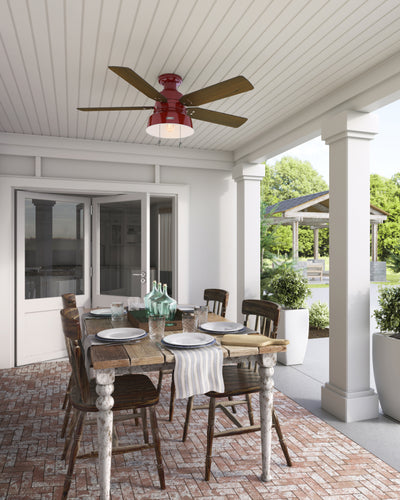 52 inch Mill Valley Barn Red Low Profile Damp Rated Ceiling Fan with LED Light Kit and Pull Chain
