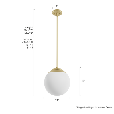 Hepburn 12-inch 1-light Modern Brass Globe Pendant with Cased White Glass