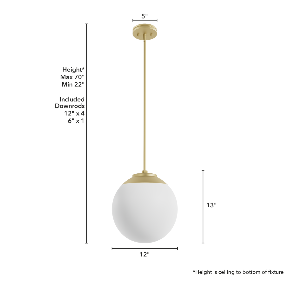 Hepburn 12-inch 1-light Modern Brass Globe Pendant with Cased White Glass