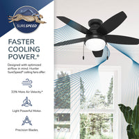 44 inch Lilliana Matte Black Low Profile Ceiling Fan with LED Light Kit and Pull Chain