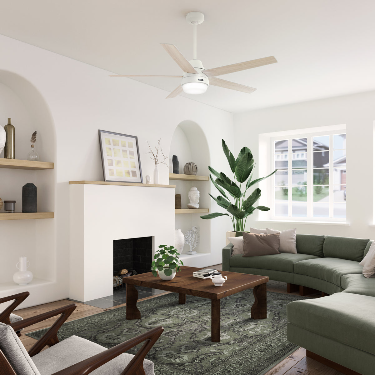 60 inch Aerodyne Wi-Fi ENERGY STAR® Matte White Ceiling Fan with LED Light Kit and Handheld Remote