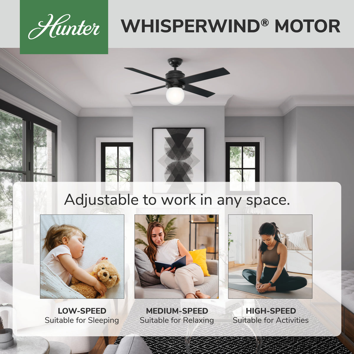 52 inch Hepburn Matte Black Ceiling Fan with LED Light Kit and Wall Control