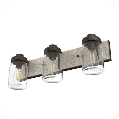 Devon Park 24-inch 3-light Onyx Bengal and Barnwood Vanity Light with Clear Glass