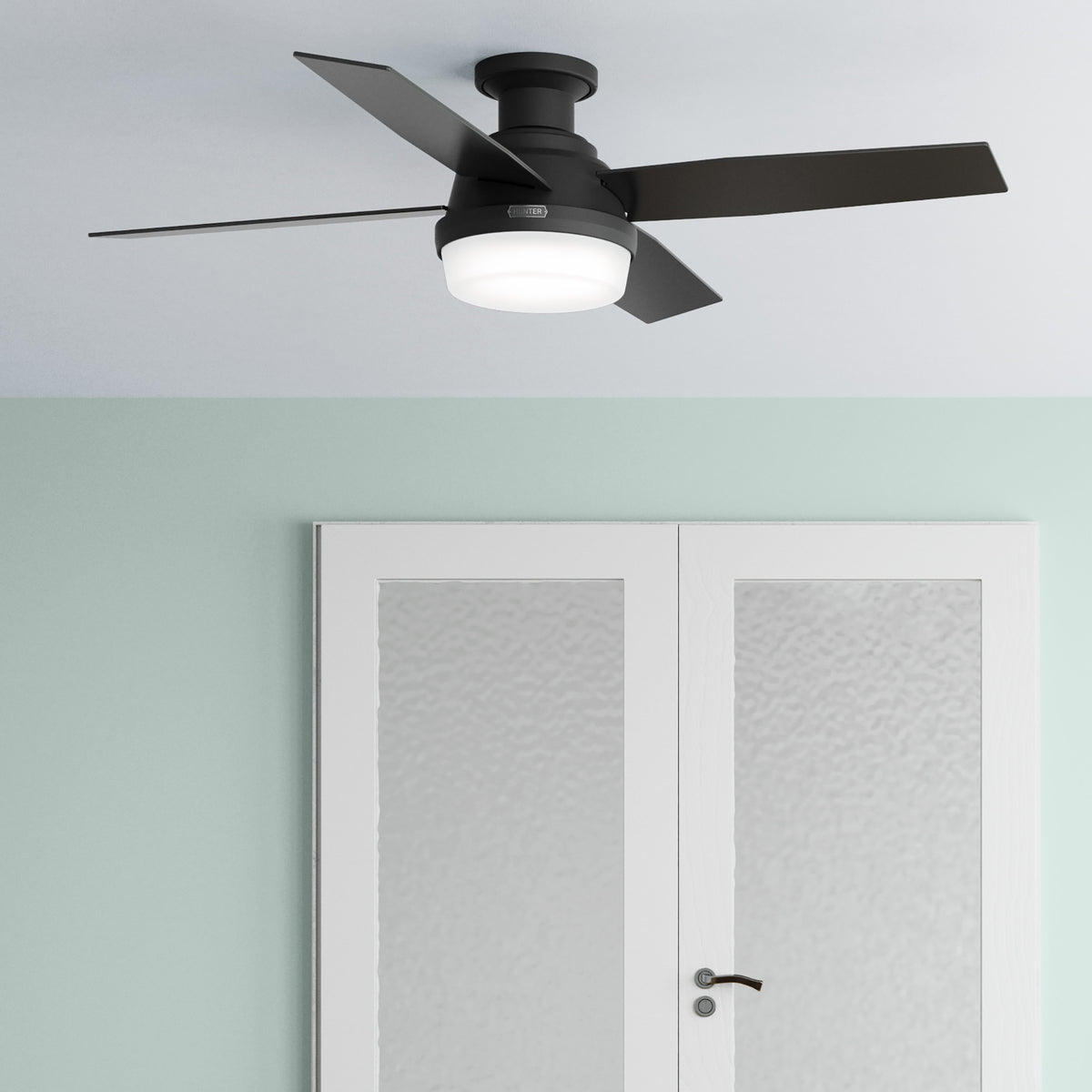 52 inch Dempsey Matte Black Low Profile Ceiling Fan with LED Light Kit and Handheld Remote