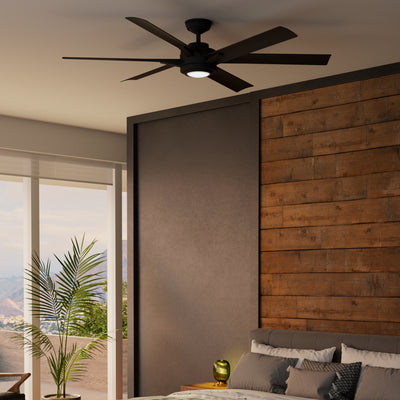 Casablanca 65 inch Melia ENERGY STAR® Matte Black Damp Rated Ceiling Fan with LED Light Kit and Wall Control and Handheld Remote