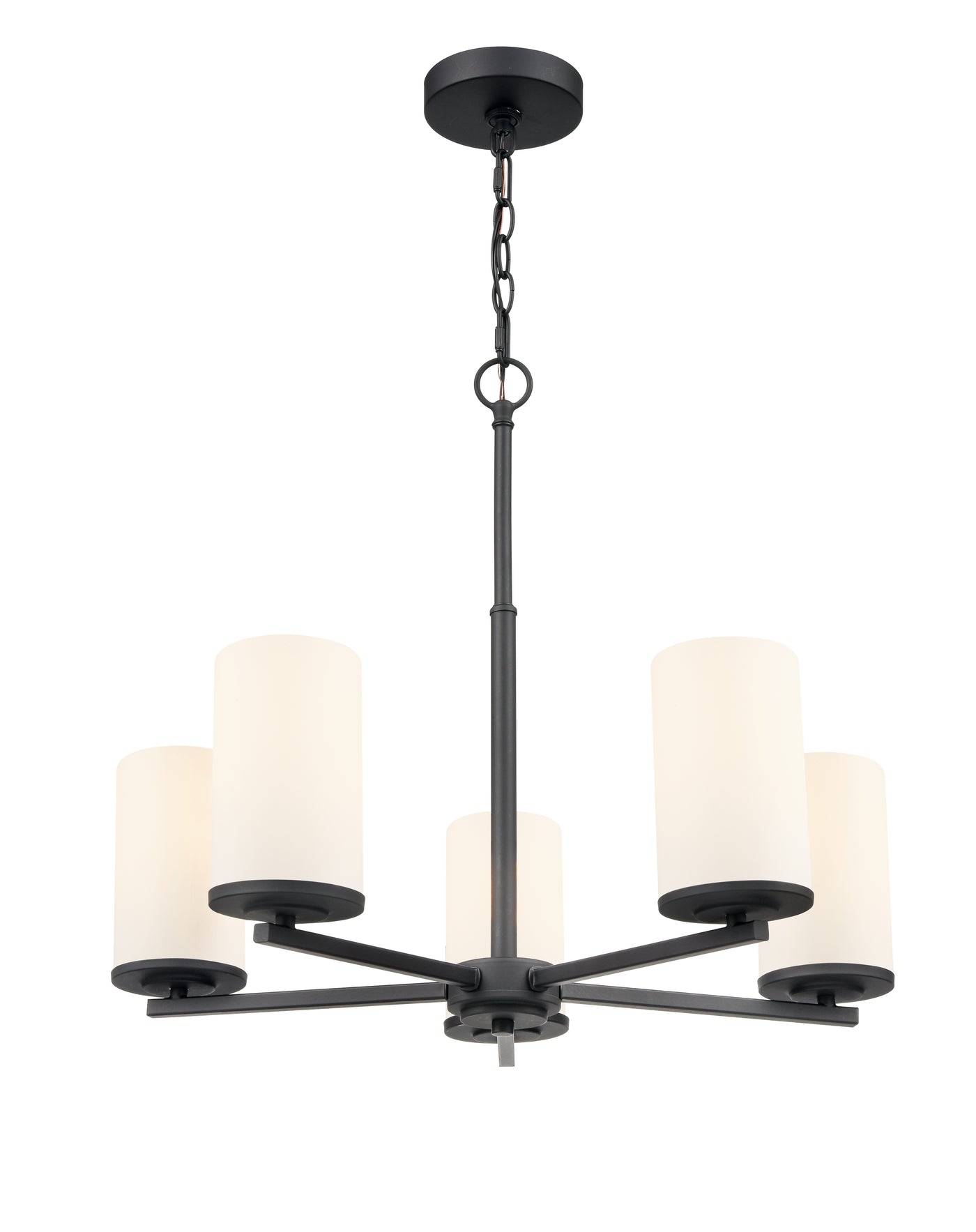 24-inch Verlana Matte Black 5-Light Etched White Glass Chandelier