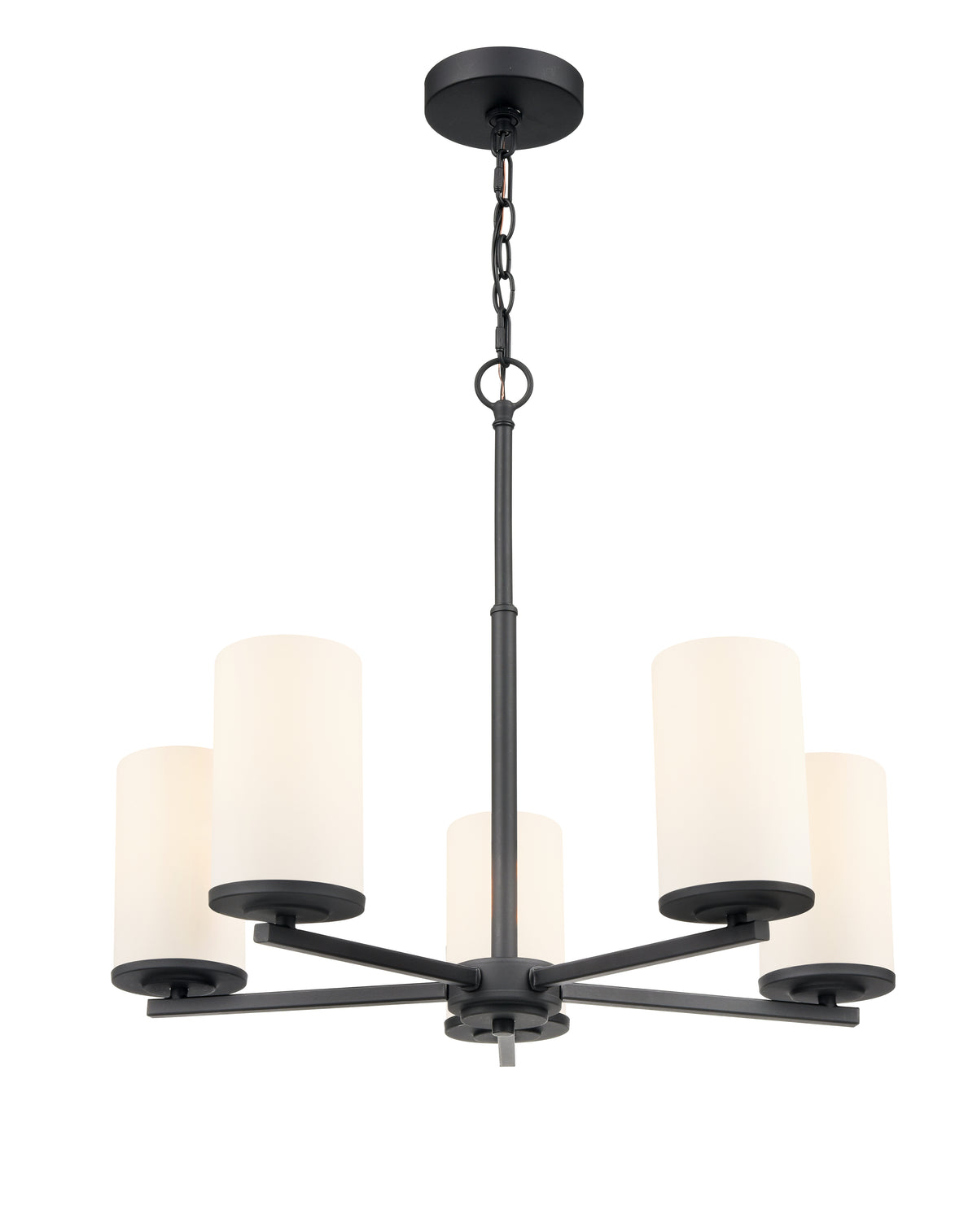 24-inch Verlana Matte Black 5-Light Etched White Glass Chandelier