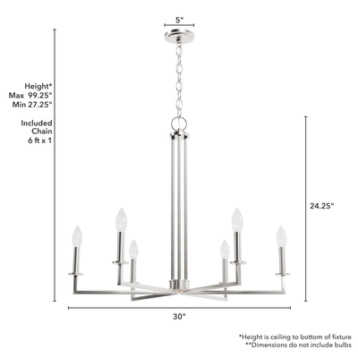 Bearden 30-inch 6-light Brushed Nickel Chandelier