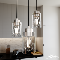 Hartland 13.75-inch 3-light Brushed Nickel Round Pendant Cluster with Seeded Glass