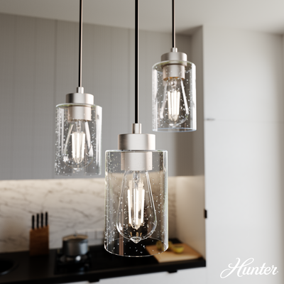 Hartland 13.75-inch 3-light Brushed Nickel Round Pendant Cluster with Seeded Glass