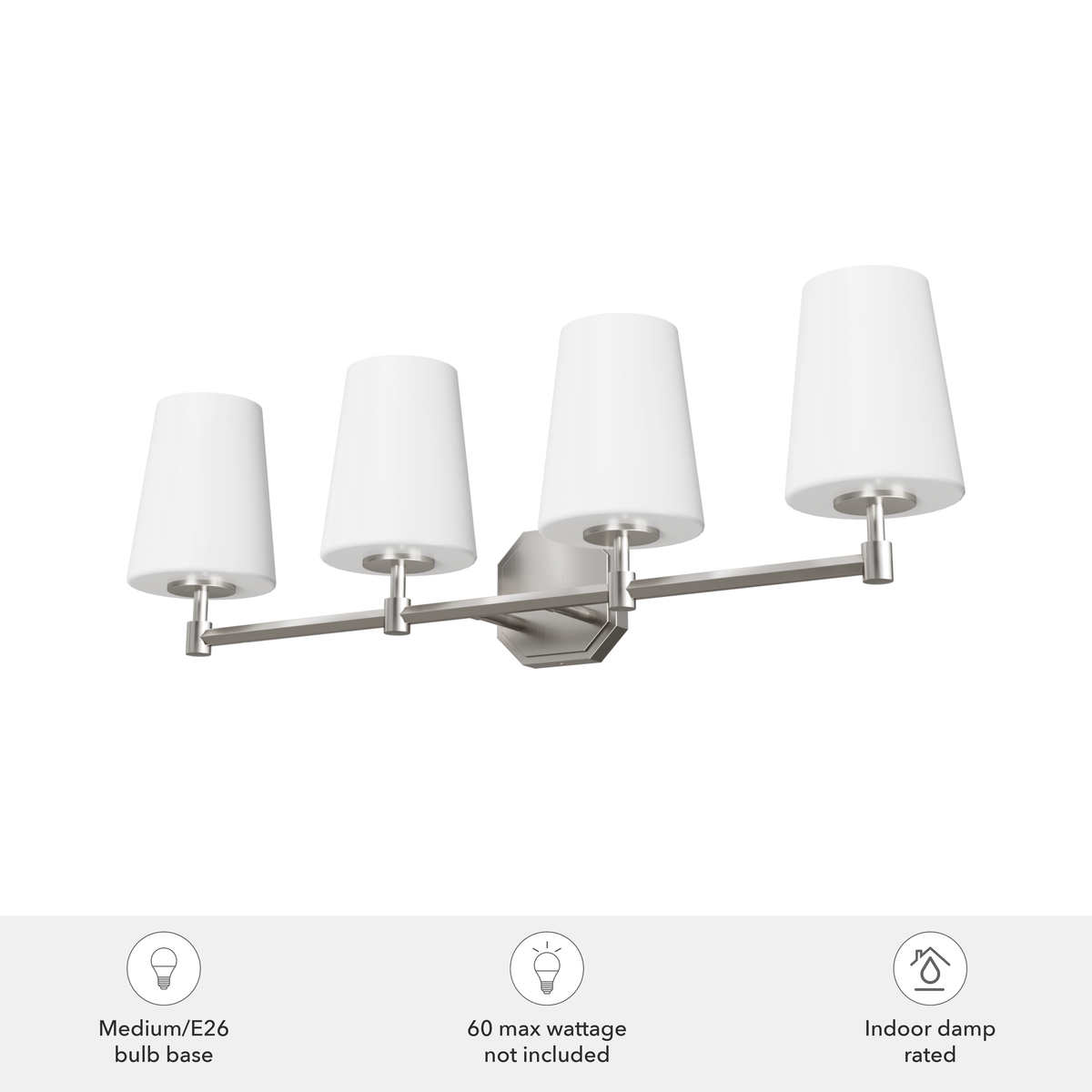 Nolita 30-inch 4-light Brushed Nickel Vanity Light with Cased White Glass