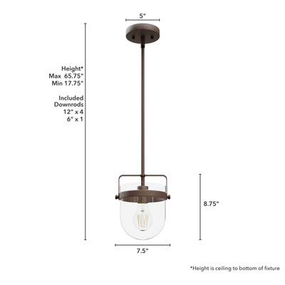 Karloff 7.5-inch 1-light Textured Rust Lantern Pendant with Clear Glass