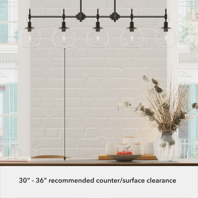 Xidane 42.25-inch 5-light Matte Black Linear Chandelier with Clear Glass