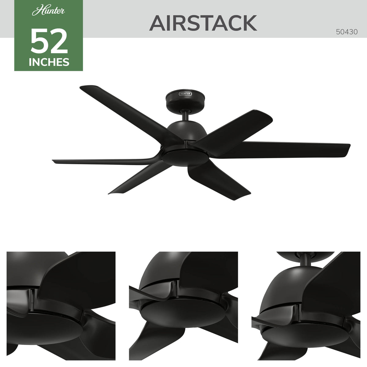 52 inch AirStack ENERGY STAR® Flat Matte Black Damp Rated Ceiling Fan and Handheld Remote